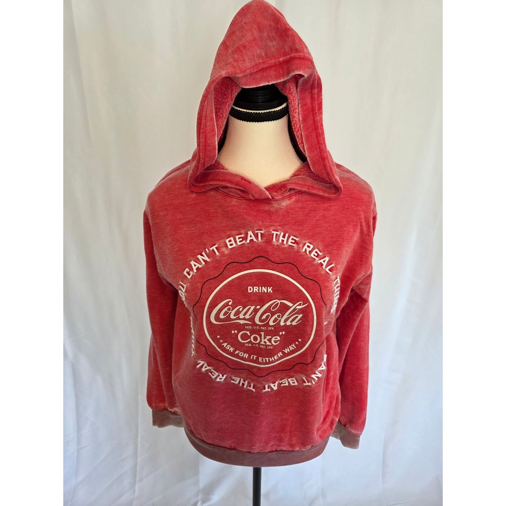 Coca Cola Red Distressed Graphic Hoodie Sweatshirt Women's L 11-13
